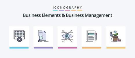 éléments commerciaux et ligne de gestion d'entreprise remplis de 5 icônes, y compris le fichier. analyse. usine. référence. performance. conception d'icônes créatives vecteur