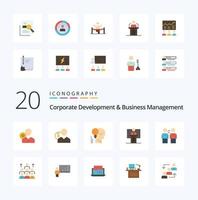 20 pack d'icônes de couleur plate pour le développement d'entreprise et la gestion d'entreprise comme l'argent créatif de l'utilisateur du cerveau de l'ampoule vecteur