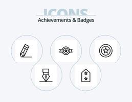 réalisations et badges ligne pack d'icônes 5 conception d'icônes. armée. ruban. décerner. poste. insignes vecteur