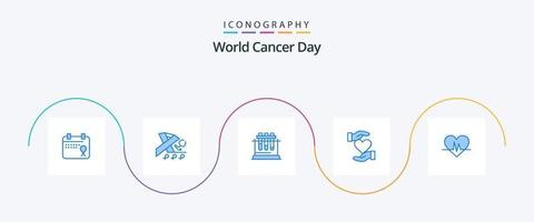 pack d'icônes bleues de la journée mondiale du cancer 5, y compris l'ecg. préféré. laboratoire. main. cœur vecteur
