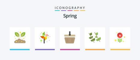 pack d'icônes printemps plat 5 comprenant. macro. mise en forme. fleur. nature. conception d'icônes créatives vecteur