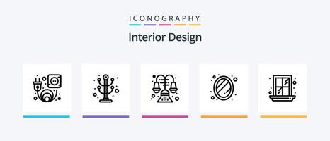 Pack d'icônes ligne 5 de design d'intérieur avec photo. lumière. baignoire. tableau. bureau. conception d'icônes créatives vecteur