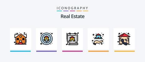 ligne immobilière remplie de 5 packs d'icônes, y compris la maison. paramètres. loger. réel. actif. conception d'icônes créatives vecteur