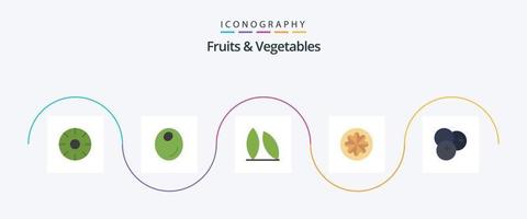 pack d'icônes plat 5 fruits et légumes, y compris la vitamine. orange. haricot. en bonne santé. BIO vecteur