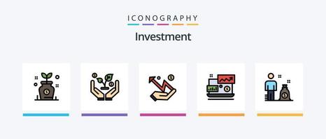 ligne d'investissement remplie de 5 packs d'icônes, y compris le solde. pour cent de gain. pot. entonnoir. investissement. conception d'icônes créatives vecteur