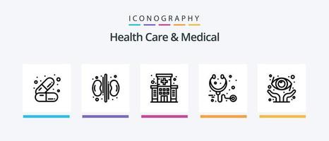 soins de santé et pack d'icônes de la ligne médicale 5, y compris l'hôpital. clinique. appel. médical. santé. conception d'icônes créatives vecteur