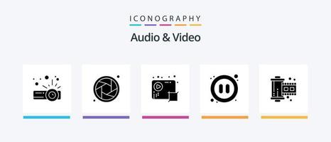 pack d'icônes audio et vidéo glyphe 5 comprenant une photographie. cinéma. médias. vidéo. multimédia. conception d'icônes créatives vecteur