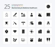 biochimie et médecine soins de santé pack de 25 icônes de glyphes solides, y compris laboratoire. hôpital. médical . blessé. patient vecteur
