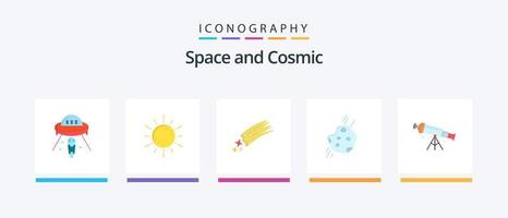 pack d'icônes espace plat 5, y compris l'espace. télescope. astronomie. comète. météore. conception d'icônes créatives vecteur