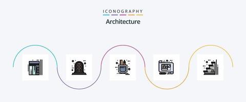 pack d'icônes plat rempli de 5 lignes d'architecture, y compris les étapes. sol. correctif. conception. architecture vecteur