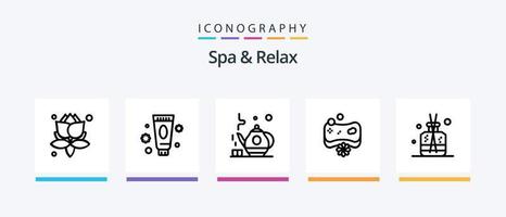 pack d'icônes spa et relax ligne 5 comprenant spa. se soucier. encens. beauté. feu. conception d'icônes créatives vecteur