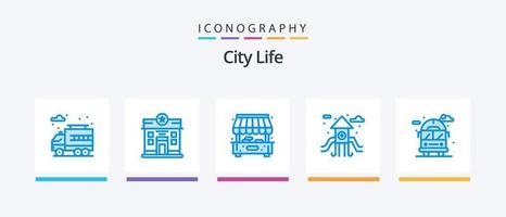 pack d'icônes bleues de la vie urbaine 5 comprenant. bus. vie. vie. Cour de récréation. conception d'icônes créatives vecteur
