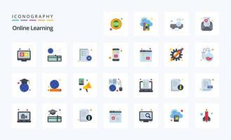 25 pack d'icônes de couleur plate d'apprentissage en ligne vecteur