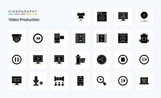 25 pack d'icônes de glyphe solide de production vidéo vecteur