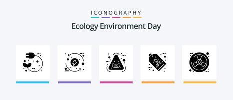 pack d'icônes glyphe écologique 5 comprenant une étiquette. label écologique. éco. éco. article. conception d'icônes créatives vecteur