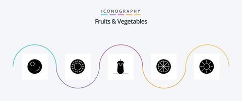 pack d'icônes glyphe 5 de fruits et légumes, y compris le kiwi. des fruits. nourriture. fruit. citron vecteur
