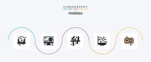 ligne de passe-temps remplie de pack d'icônes plat 5, y compris passe-temps. billet. activités. piano. grandiose vecteur