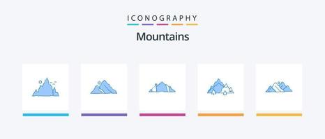 pack d'icônes de 5 montagnes bleues, y compris la colline. montagne. montagne. arbre. colline. conception d'icônes créatives vecteur