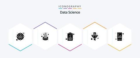pack d'icônes de 25 glyphes de science des données, y compris l'entonnoir. document. portail. filtre de données. science vecteur