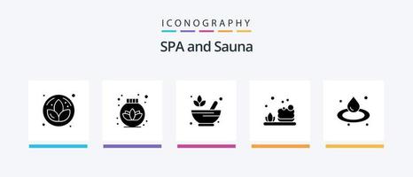 pack d'icônes sauna glyph 5 comprenant. sauna. rx. affaissement. savon. conception d'icônes créatives vecteur