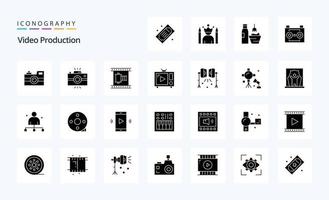 25 pack d'icônes de glyphe solide de production vidéo vecteur