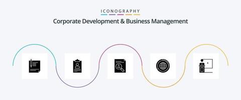 pack d'icônes glyphe 5 de développement d'entreprise et de gestion d'entreprise, y compris le personnel. CV. application. programme d'études. application vecteur