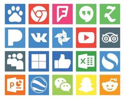 pack de 20 icônes de médias sociaux, y compris powerpoint excel youtube comme myspace vecteur
