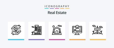 pack d'icônes de la ligne 5 de l'immobilier, y compris l'immobilier. dollar. emplacement. banque. maison. conception d'icônes créatives vecteur