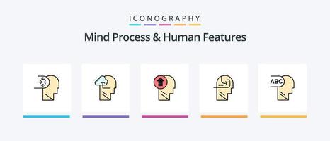 processus mental et ligne de caractéristiques humaines remplies de 5 icônes comprenant des données. sécurisé. gagner. serrure. humain. conception d'icônes créatives vecteur