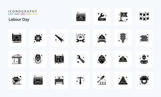 25 pack d'icônes de glyphe solide de la fête du travail vecteur