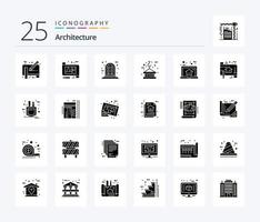architecture 25 pack d'icônes de glyphes solides, y compris la tour. levage. sol. accrocher. fenêtre vecteur