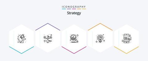 pack d'icônes stratégie 25 lignes, y compris le dollar. analyse. succès. idées. planification vecteur