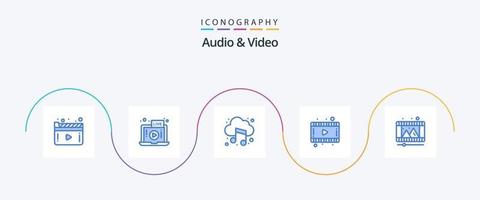 pack d'icônes audio et vidéo bleu 5, y compris la vidéo. jouer. l'audio. vidéo. film vecteur