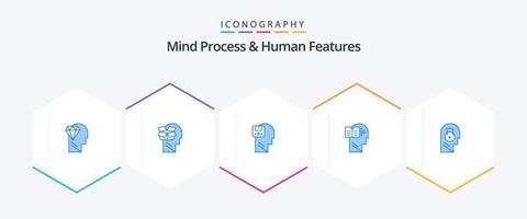processus mental et fonctionnalités humaines pack de 25 icônes bleues, y compris l'esprit. livre. homme. connaissance. utilisateur vecteur