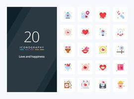 20 icône de couleur plate d'amour pour la présentation vecteur