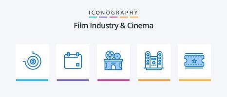 pack d'icônes bleu cenima 5 comprenant des billets de cinéma. billets de cinéma. divertissement. organiser. concert. conception d'icônes créatives vecteur