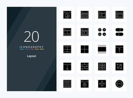 20 icône de glyphe solide de mise en page pour la présentation vecteur