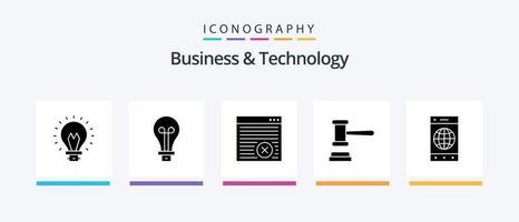 pack d'icônes de glyphe 5 d'affaires et de technologie comprenant. monde. enchères. mobile. navigateur. conception d'icônes créatives vecteur