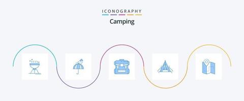 pack d'icônes de camping bleu 5 comprenant le camping. camping. temps. tente. randonnée vecteur