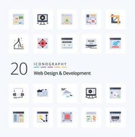 20 pack d'icônes de couleur plate de conception et de développement web comme le jeu de conception d'avion web utilisateur vecteur