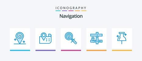 pack d'icônes bleu de navigation 5 comprenant. broche. recherche. la navigation. broche. conception d'icônes créatives vecteur