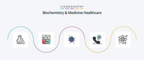 biochimie et médecine ligne de soins de santé remplie de 5 icônes à plat, y compris la molécule. atome. bactéries. hôpital. téléphone vecteur