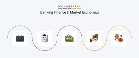 ligne de finance bancaire et d'économie de marché remplie de 5 icônes à plat, y compris de l'argent. couler. stratégique. dollar. marché vecteur