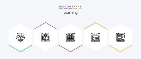 pack d'icônes d'apprentissage de 25 lignes comprenant un livre. éducation. éducation. conseil. Youtube vecteur