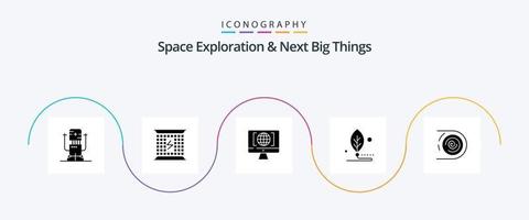 exploration spatiale et pack d'icônes glyphe 5 prochaines grandes choses, y compris la feuille. la biologie. électromagnétique. artificiel. monde vecteur