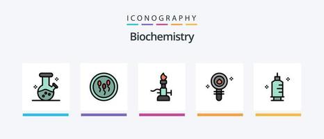 ligne de biochimie remplie de 5 packs d'icônes comprenant la chimie. biochimie. compteur de température. division. cellule. conception d'icônes créatives vecteur