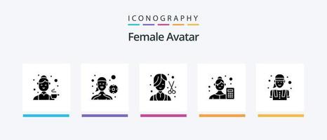 pack d'icônes de glyphe d'avatar féminin 5 comprenant un analyste commercial. comptable. jouer au football. femme. femme. conception d'icônes créatives vecteur