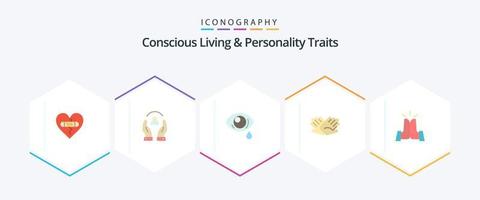 vie consciente et traits de personnalité pack de 25 icônes plates, y compris l'aide. mains. personnes. charité. œil vecteur