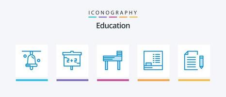 pack d'icônes bleu éducation 5, y compris le document. chaise. tableau noir. conception d'icônes créatives vecteur