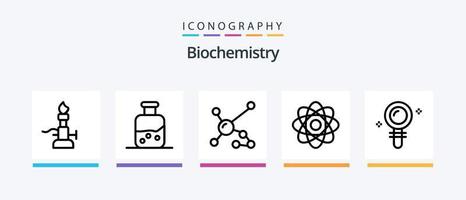 pack d'icônes biochimie ligne 5, y compris la recherche. dangereux. plat. danger. thermomètre. conception d'icônes créatives vecteur